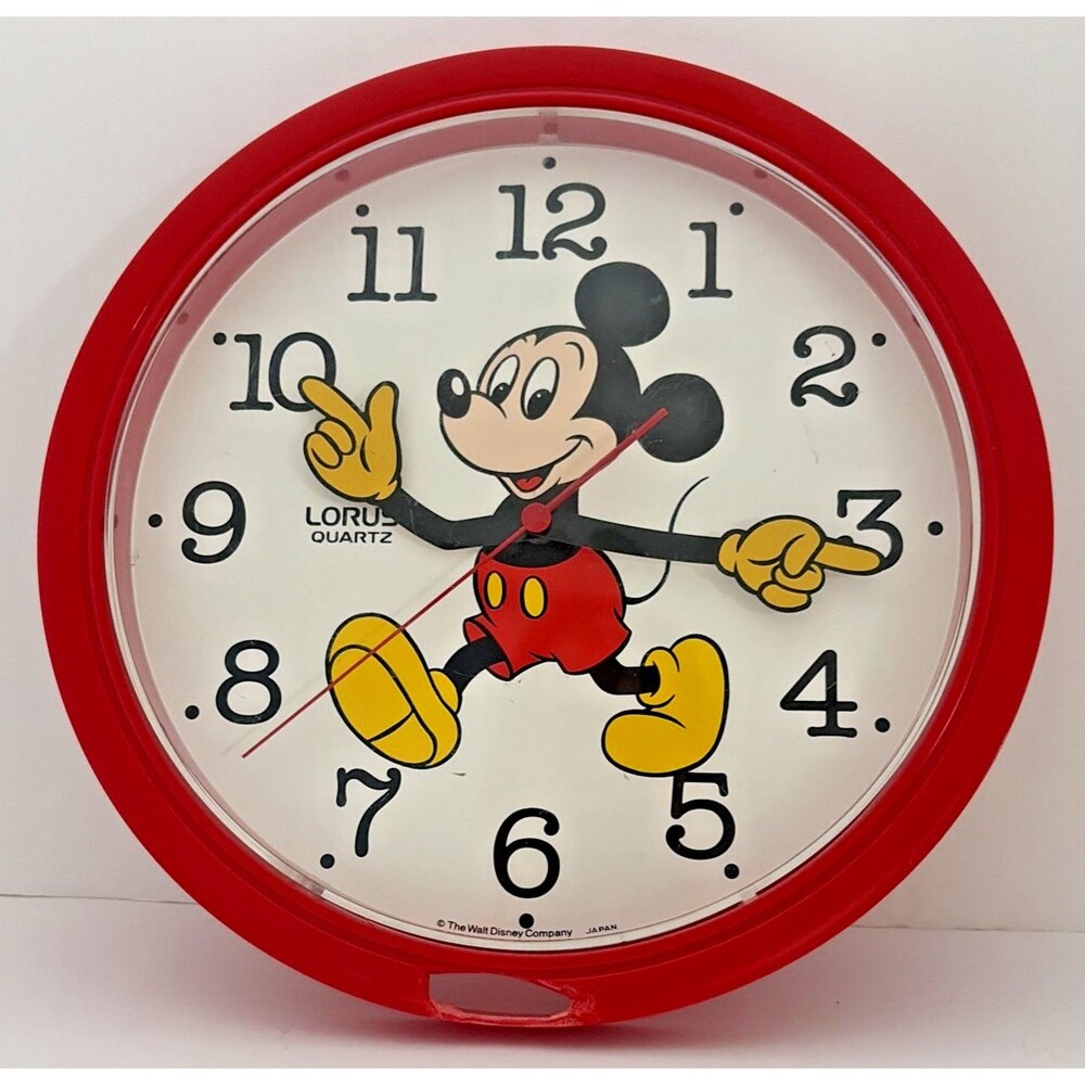 Mickey Mouse  Vintage Lorus Quartz Wall Clock Red Frame  10” Disney Parts or DIY
